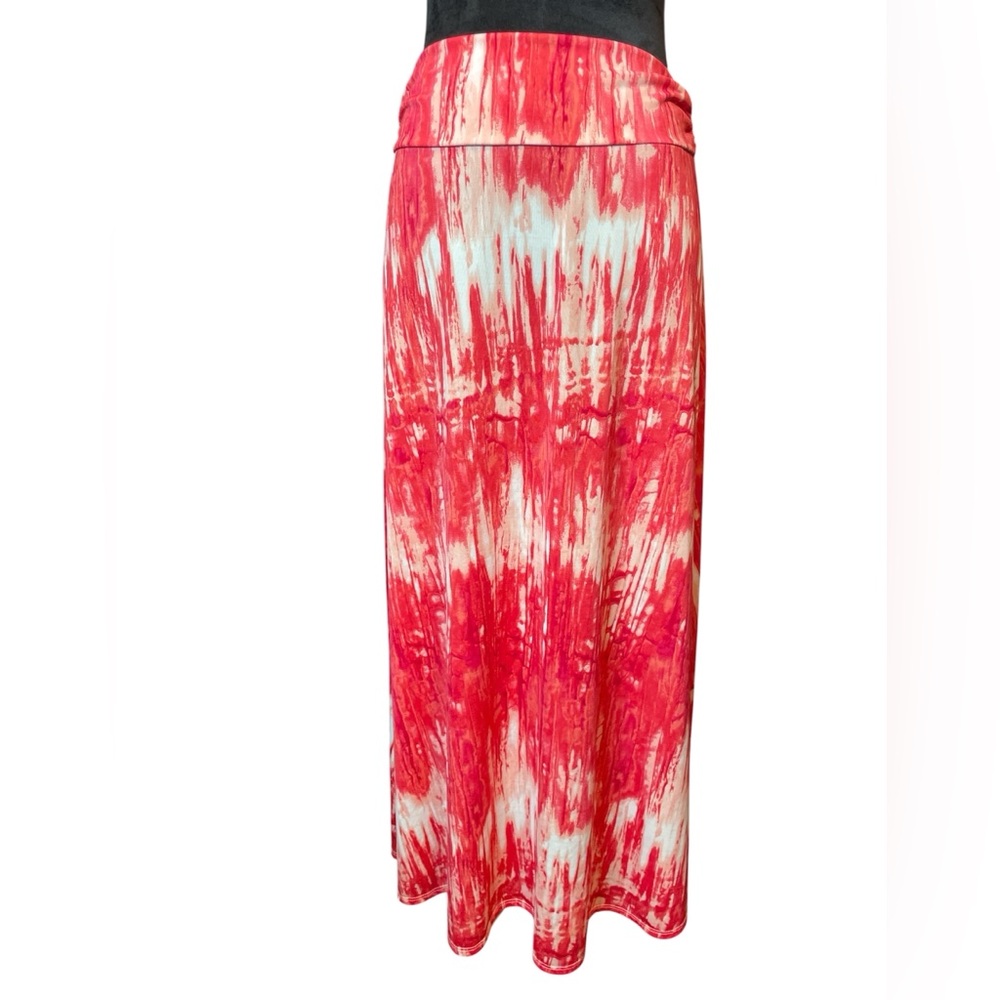 Icy Red and White Tie-Dye Maxi Skirt
